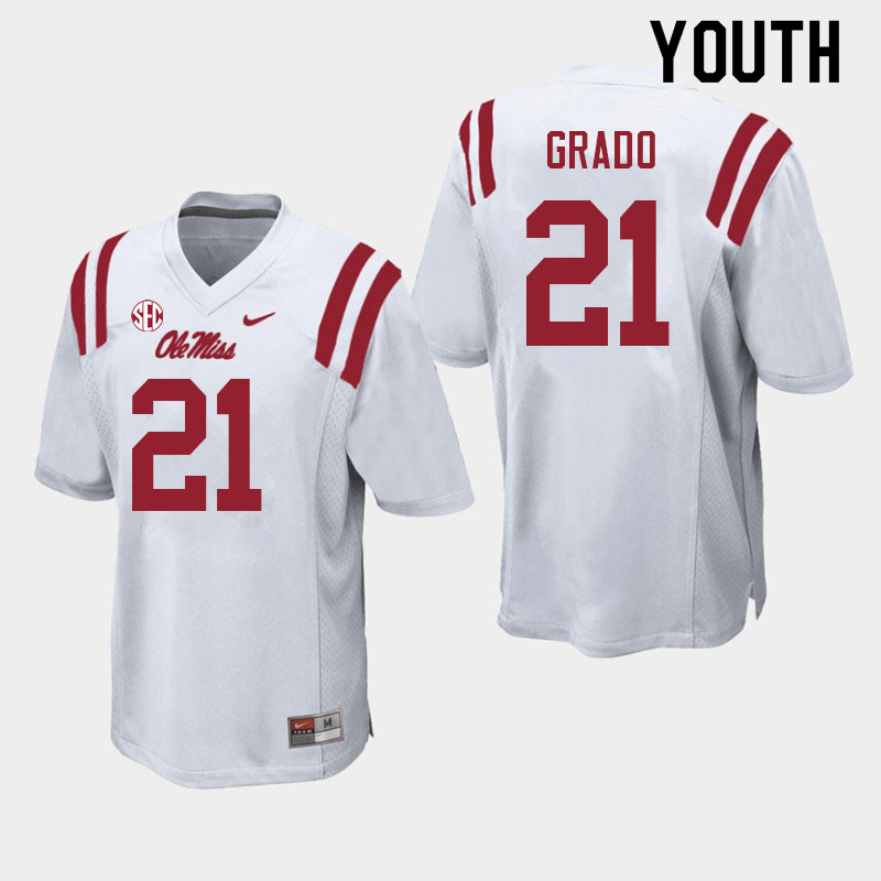 Youth #21 Alex Grado Ole Miss Rebels College Football Jerseys Sale-White - Click Image to Close